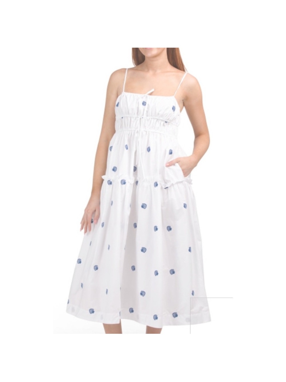 Joie White Midi Dress with Blue Dot Embroidery